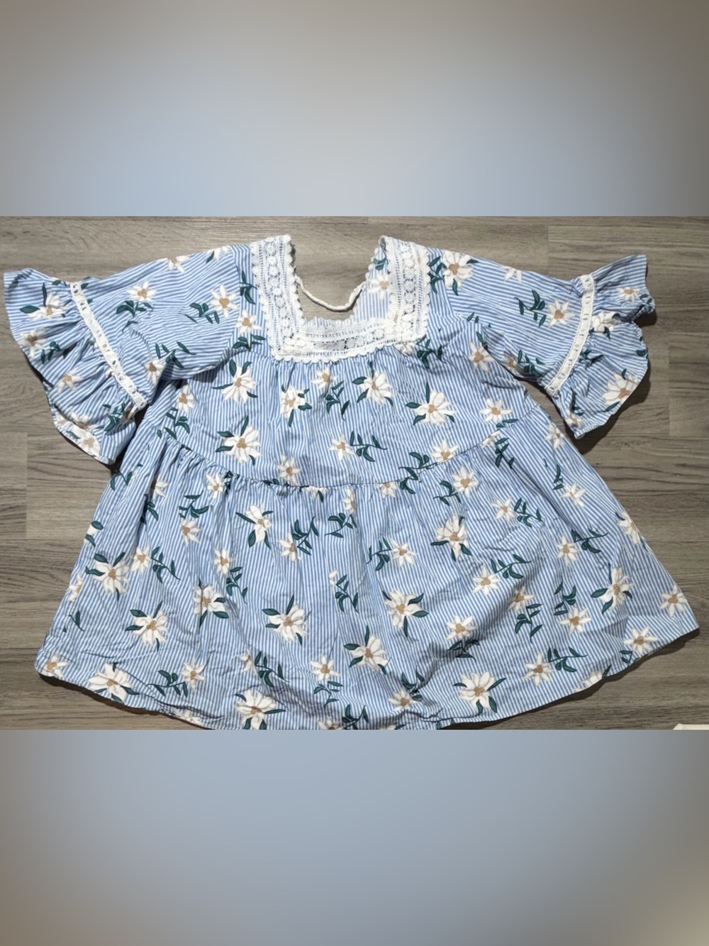 Topfeeling Ladies Floral Stripe Peasant Blouse Womens Medium Blue Cottagecore